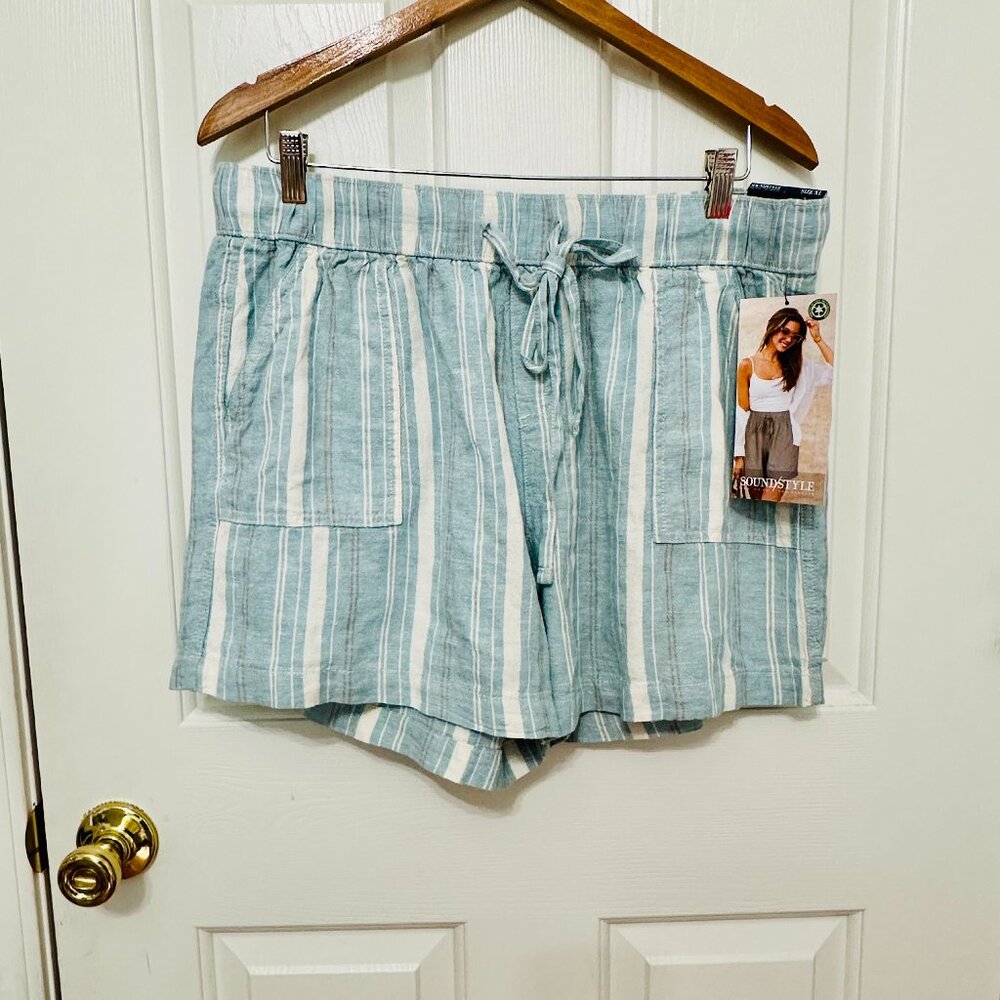 SOUND/STYLE LINEN BLEND STRIPED CARGO SHORTS